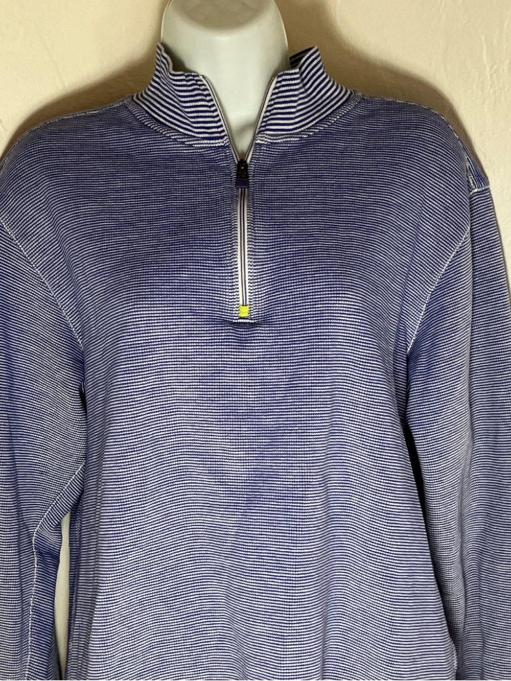 Robert Graham Blue and White Striped Quarter-Zip Pullover Polo Top